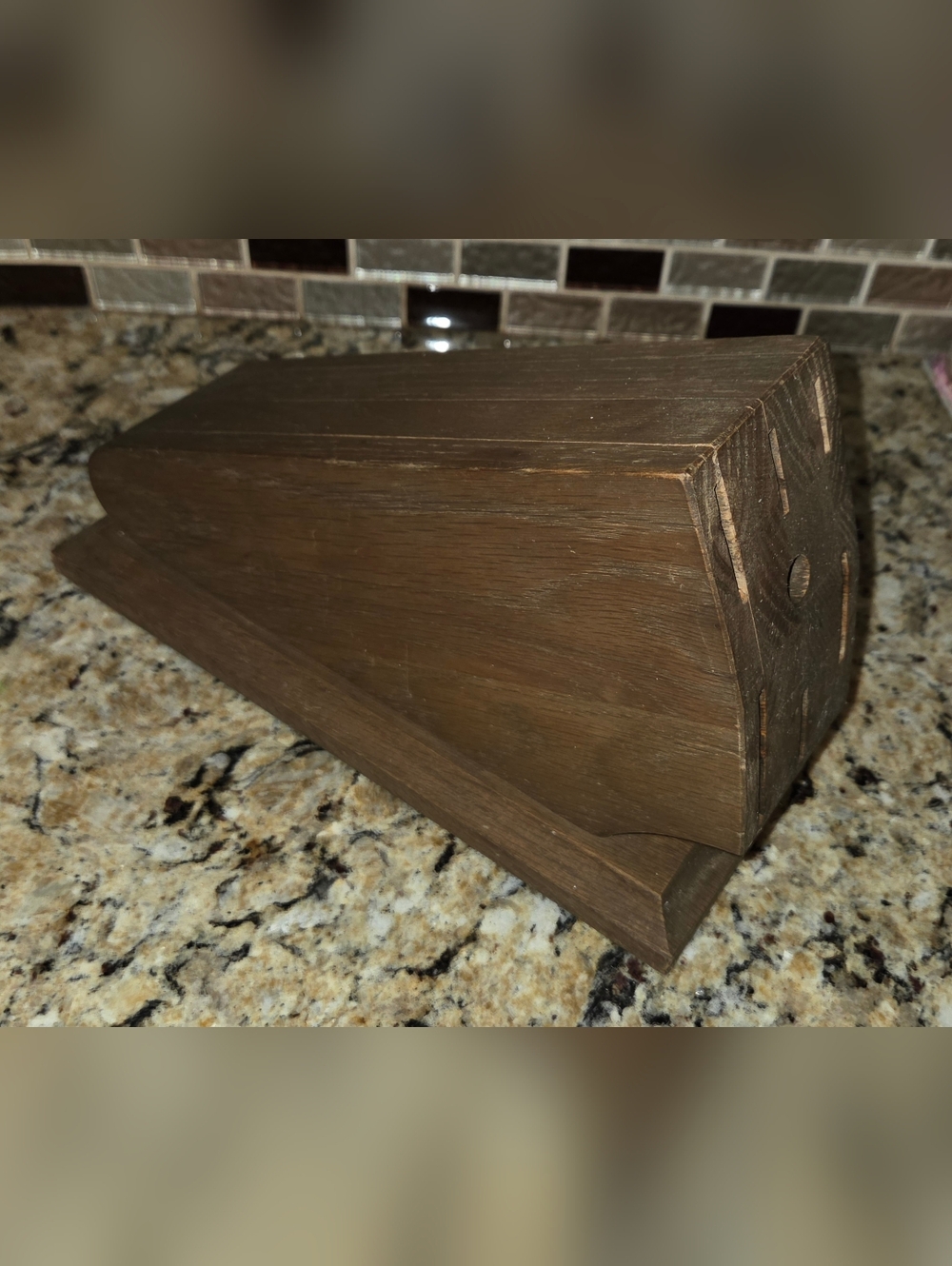 Vintage Case Xx  Solid Brown Wood Low Profile Knife Block 6 Knives/sharpener